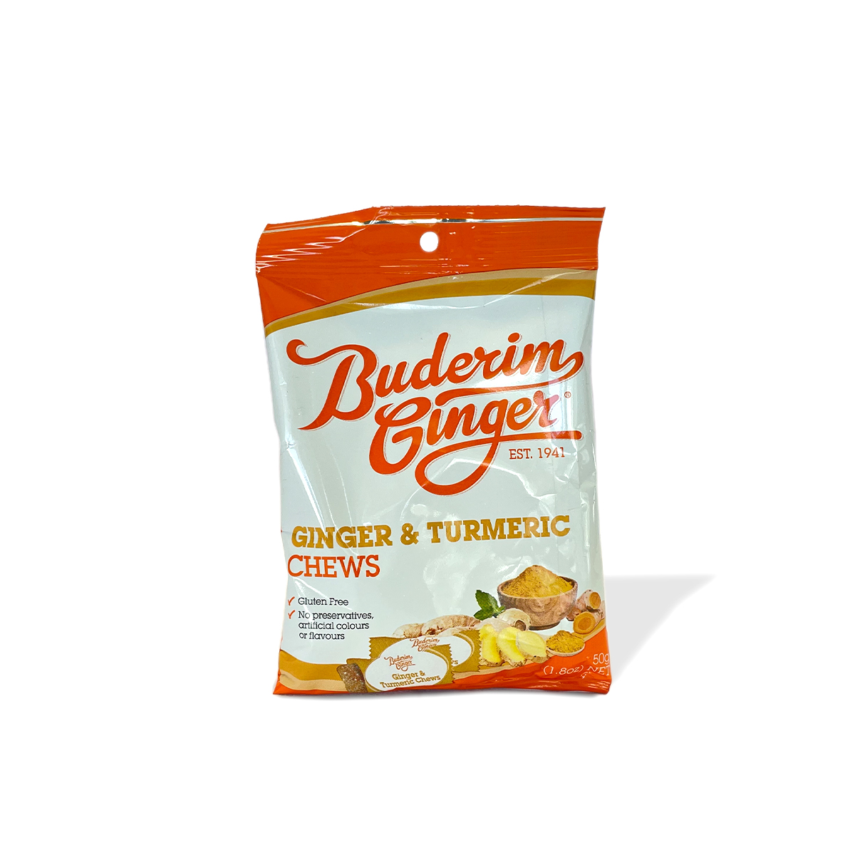 Buderim Ginger Ginger And Turmeric Chews 50g Buderim Magnesium House